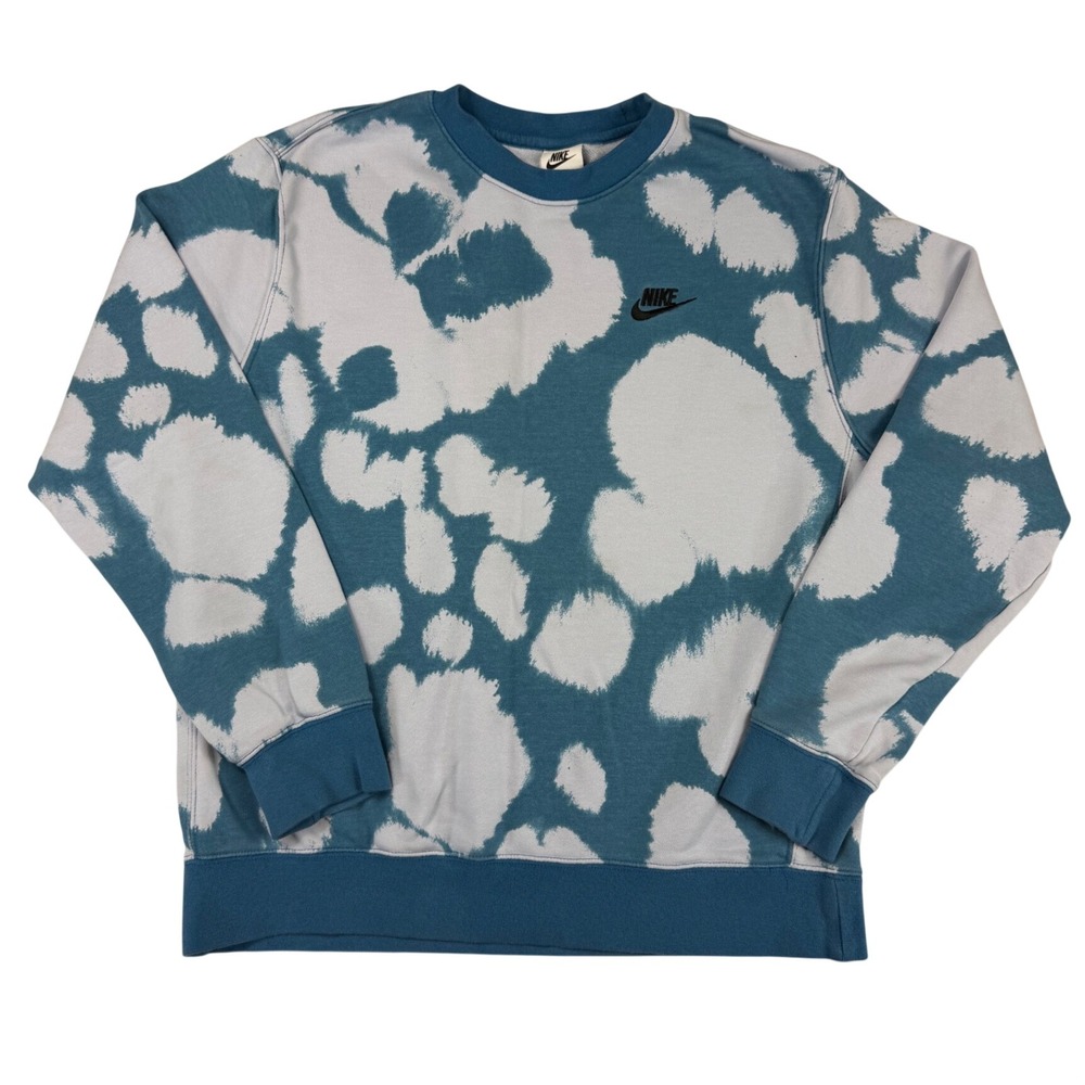 Nike Sportswear Women Size Medium Blue White Tie Dye Splat Crewneck Sweatshirt